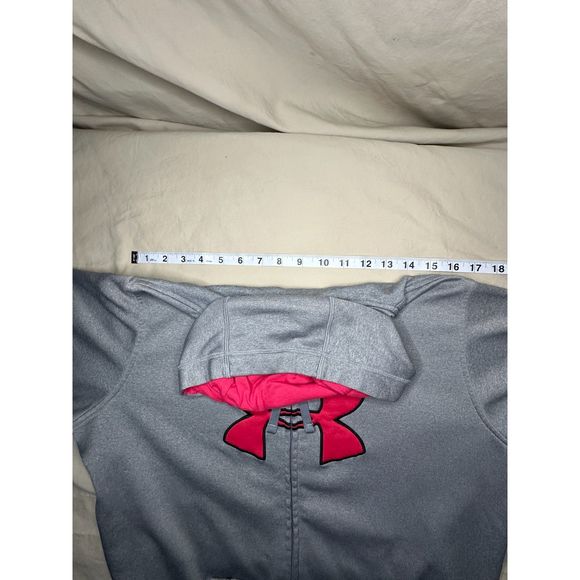 Women’s Under Armour, Zip-Up Sweatshirt, L, Heather Grey w/ Bright Pink Red Logo - Picture 14 of 16